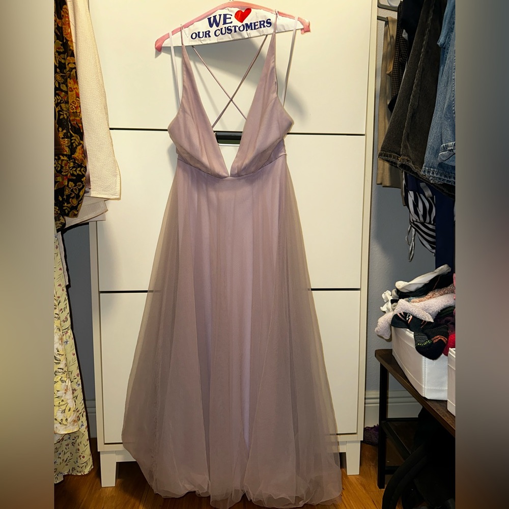 Hello Molly low-cut a-line lavender midi dress